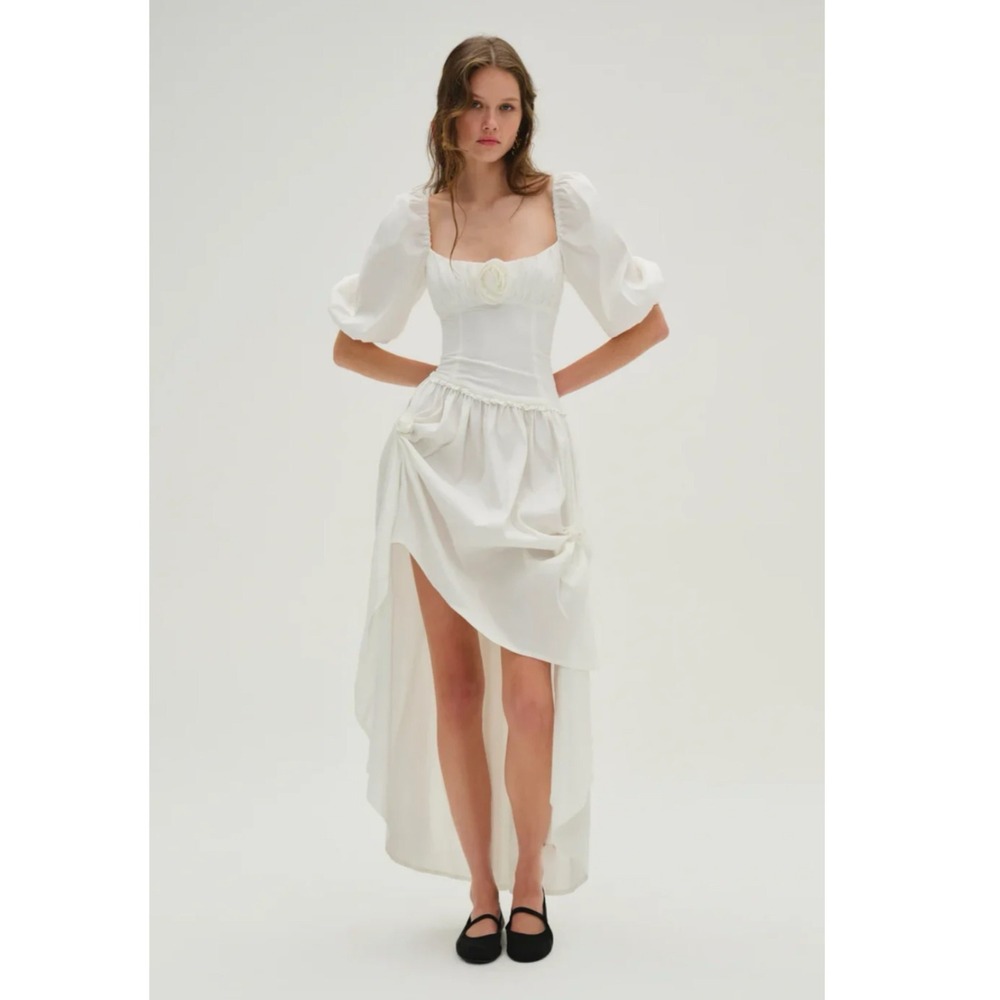 For Love & Lemons Women's Whipped Cream Taffeta Maxi Dress White S $349